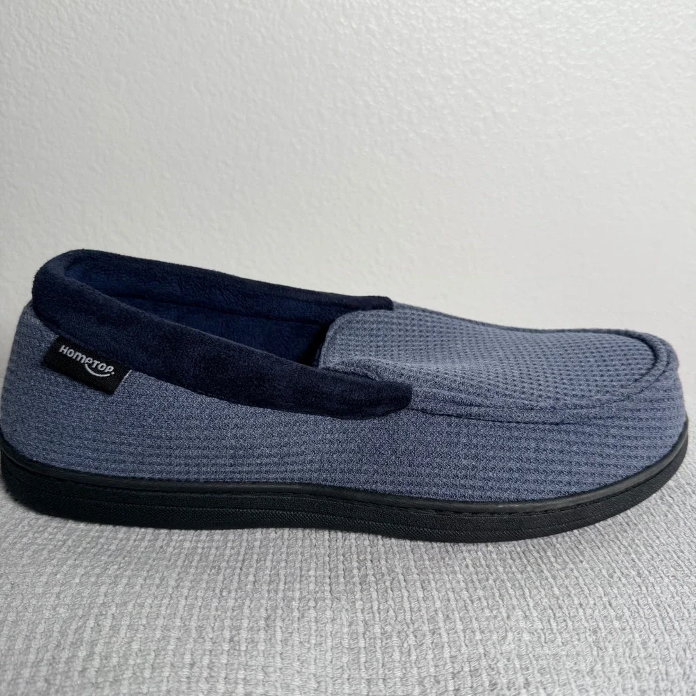 HomeTop Mens Waffle Knit Memory Foam Loafer Slippers Blue US 11 Lightweight
